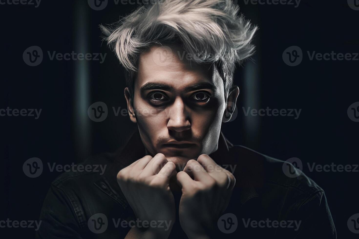 AI generated Young man with white hair portrait. Generate ai photo