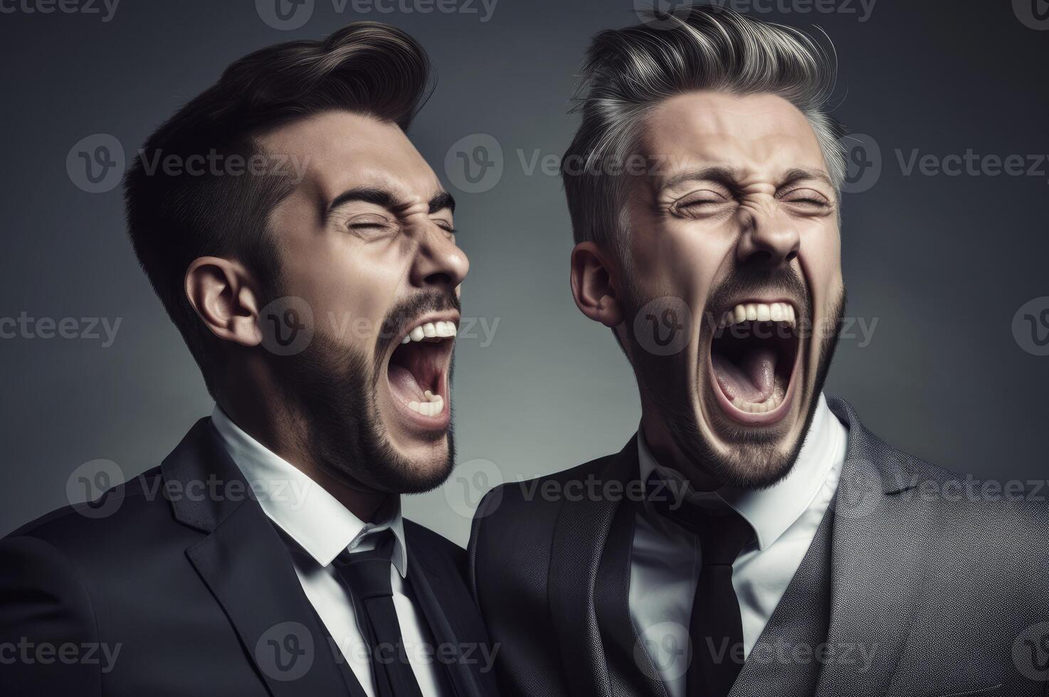AI generated Two desperate businessmen shouting. Generate ai photo