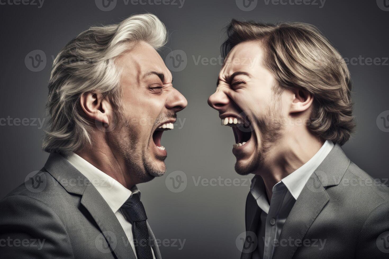 AI generated Two businessmen yelling side by side. Generate ai photo