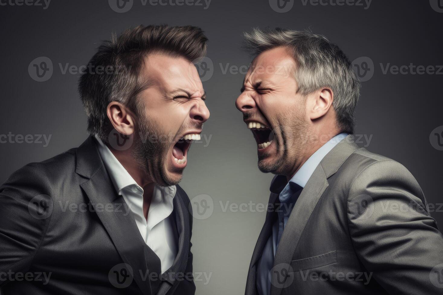 AI generated Two businessmen shouting side by side. Generate ai photo