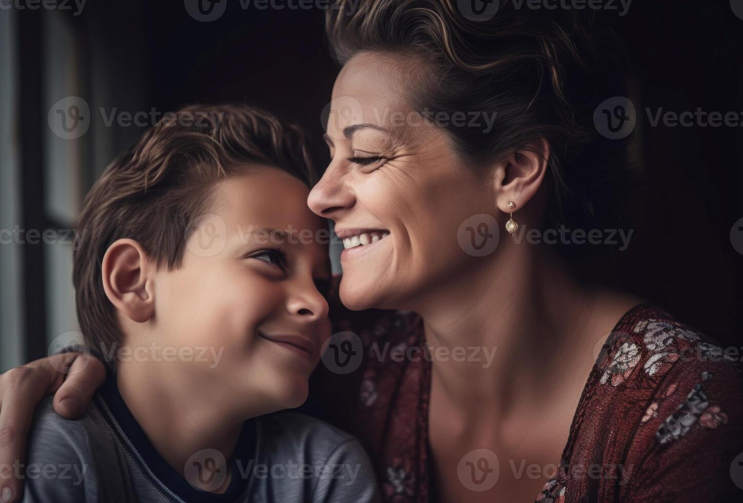 AI generated Affectionate moment mother son sincere. Generate Ai photo