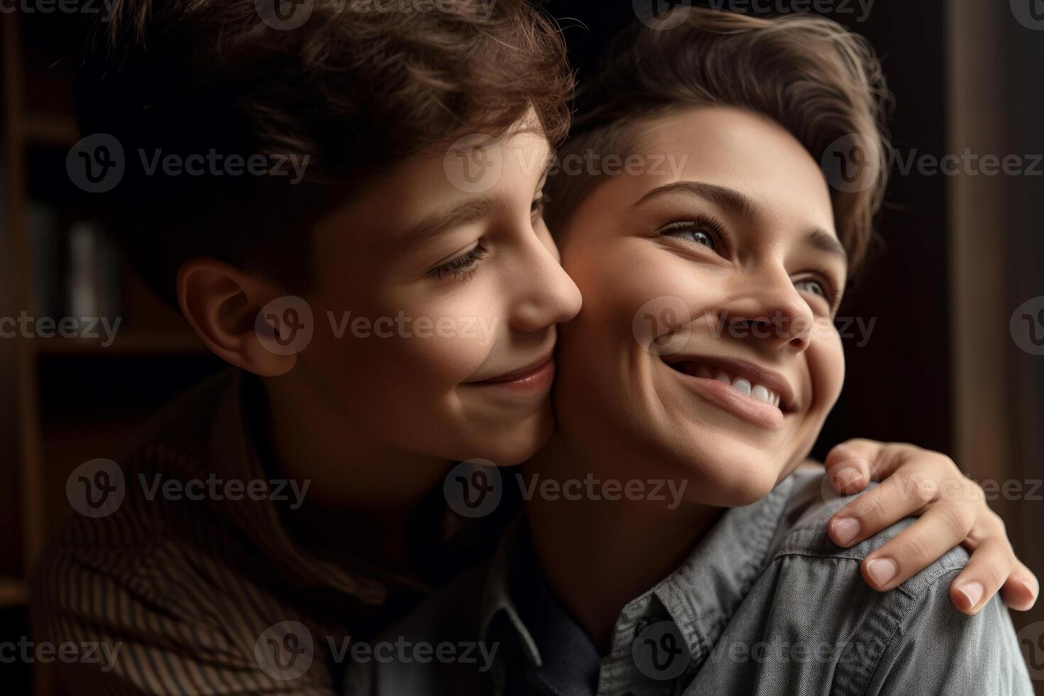 AI generated Affectionate moment mother son with happy smile. Generate Ai photo