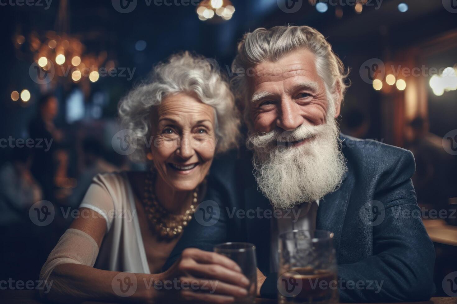 AI generated Happy senior couple on party. Generate ai photo