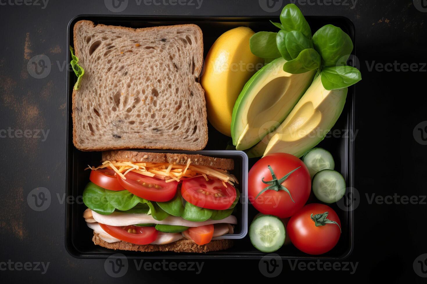 ai generado almuerzo caja sano emparedado. generar ai foto