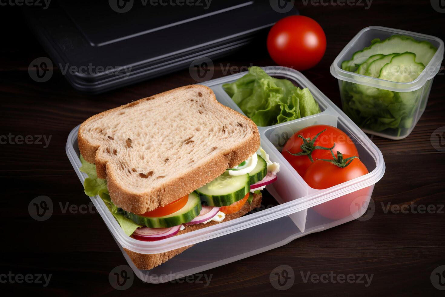 ai generado almuerzo caja emparedado con vegetales. generar ai foto