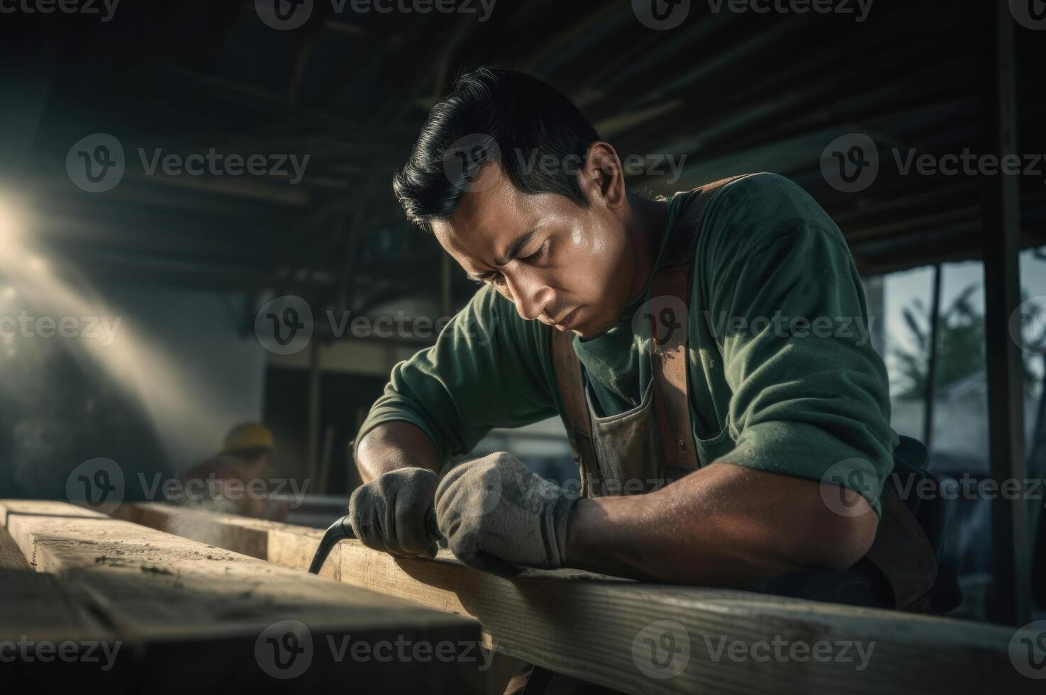 ai generado oscuro peludo hombre madera laboral. generar ai foto