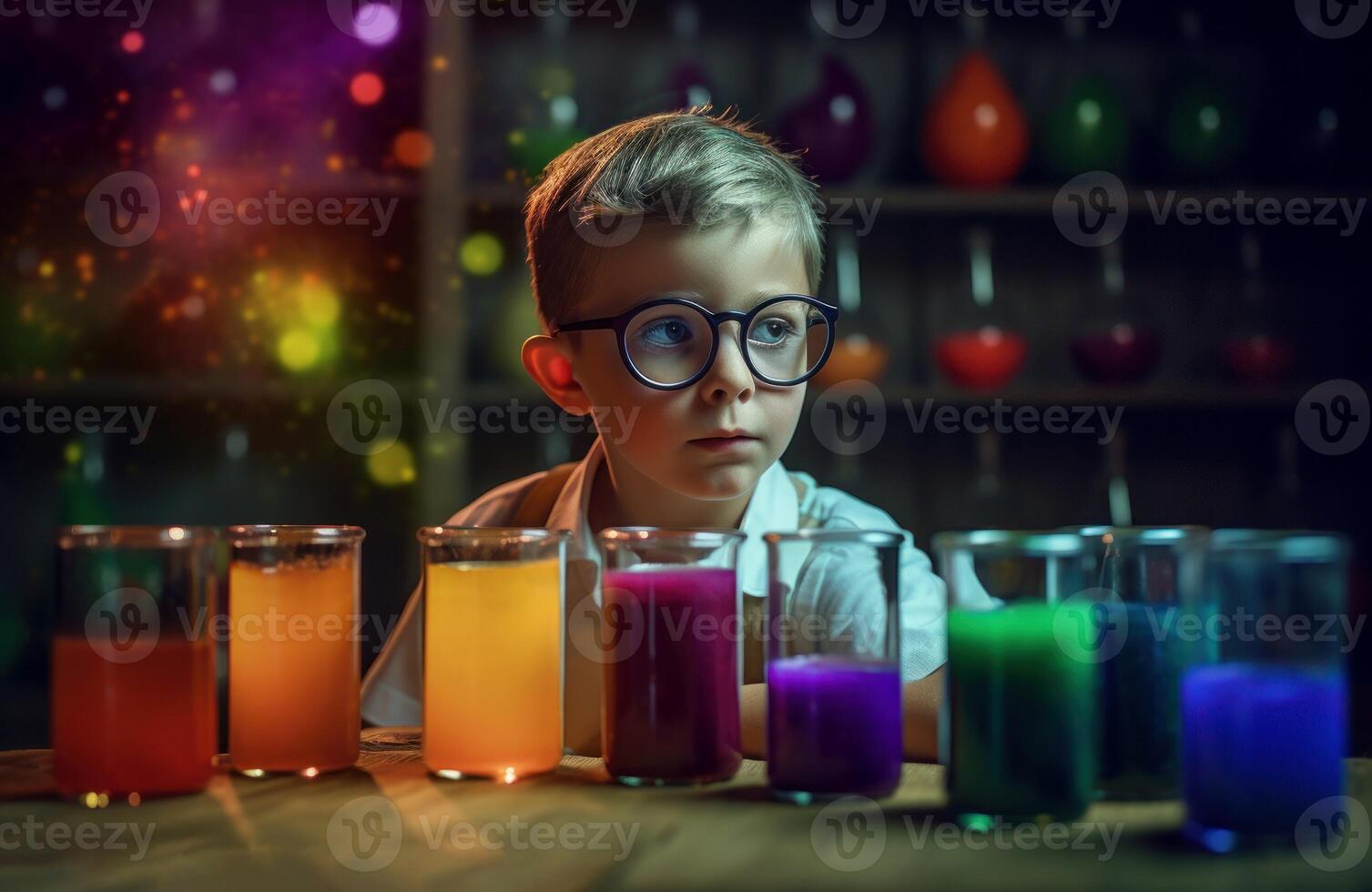 AI generated Smart kid laboratory. Generate AI photo