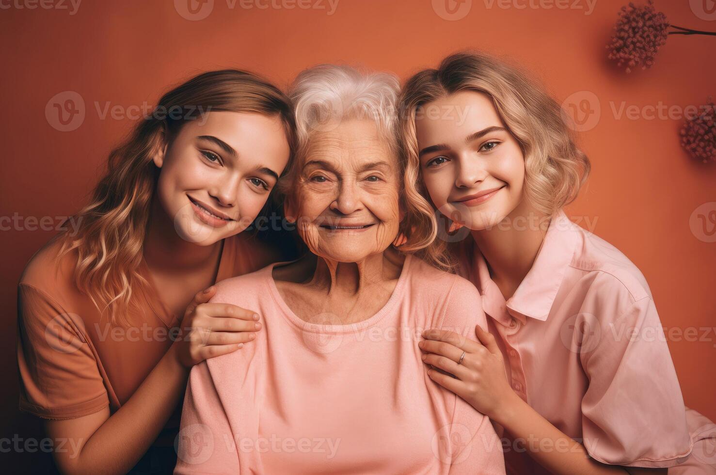 AI generated Three generations women portrait. Generate ai photo
