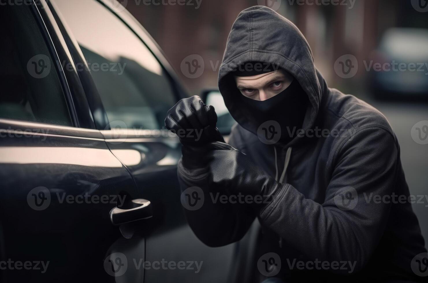 AI generated Car thief breaking stealing. Generate Ai photo