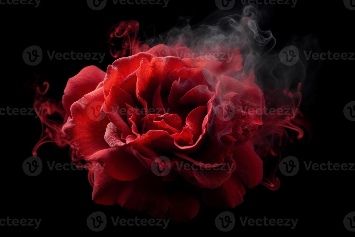 AI generated Rose wrapped red smoke petals. Generate ai photo