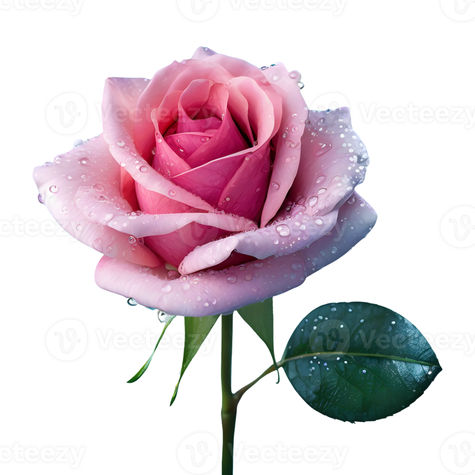 AI generated Pink rose with drops isolated on transparent background png