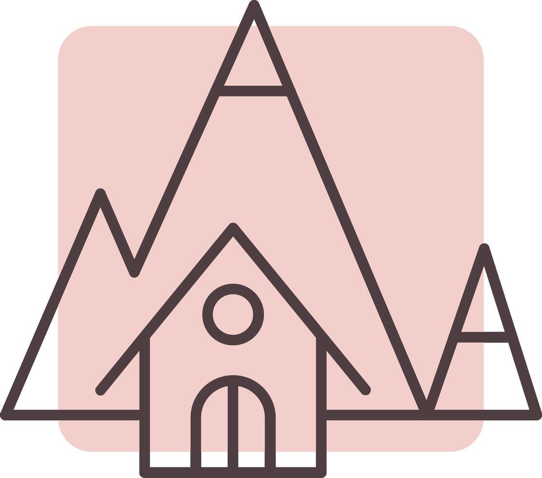montaña casa línea forma colores icono vector