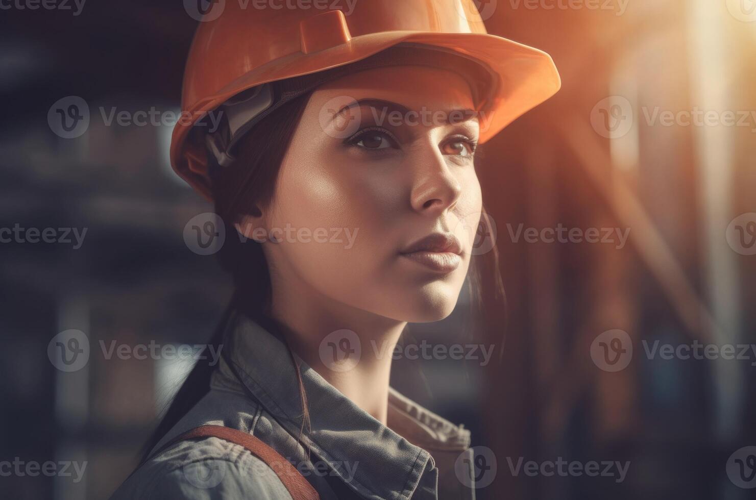 AI generated Beautiful woman in construction overalls portrait. Generate ai photo