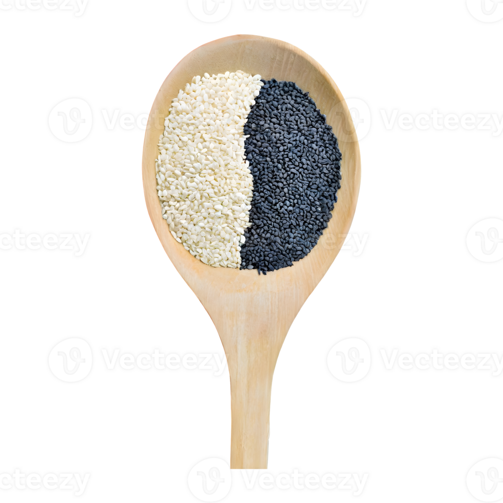 AI generated Poppy and white sesame seeds in a wooden spoon isolated on transparent background png
