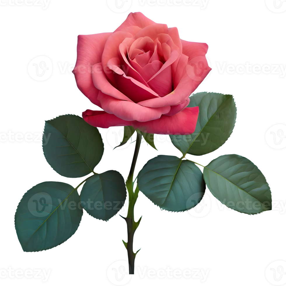 AI generated Rose with leaves isolated on transparent background png