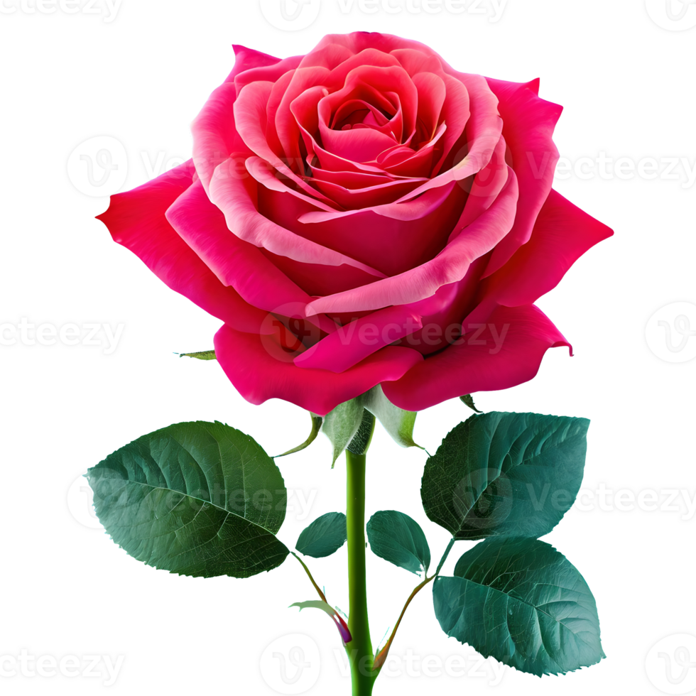 AI generated Rose with leaves isolated on transparent background png