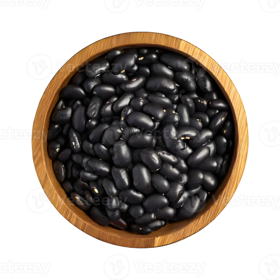 AI generated Black beans in wooden cup top viewisolated on transparent background png