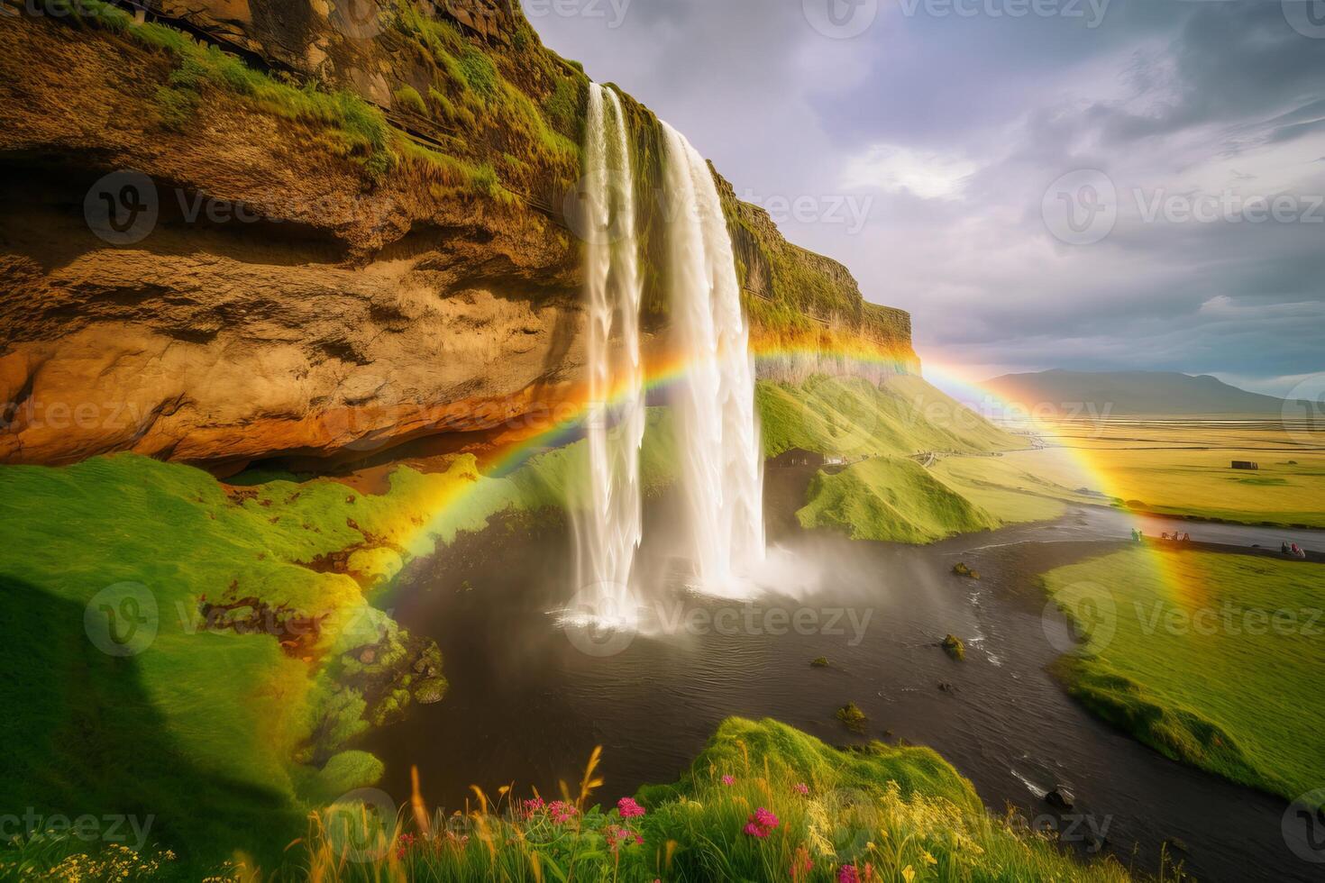 AI generated Beautiful Seljalandsfoss waterfall landmark. Generate ai photo