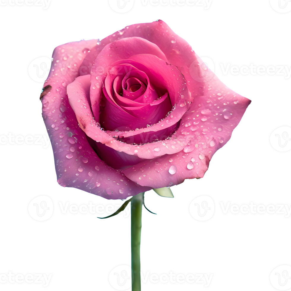 AI generated Pink rose with drops isolated on transparent background png