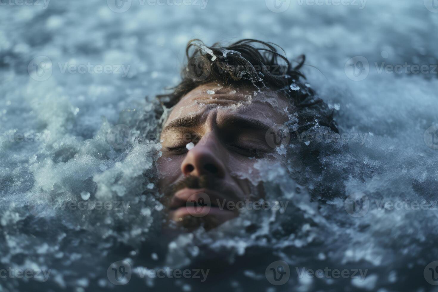 ai generado audaz hombre inmersión en glacial agua en invierno día. generar ai foto