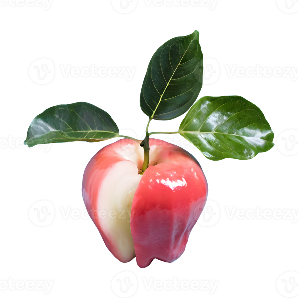 AI generated Fresh rose apple with leaves isolated on transparent background png
