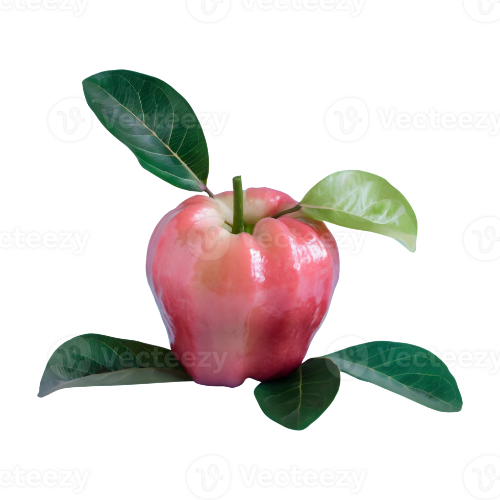 AI generated Fresh rose apple with leaves isolated on transparent background png