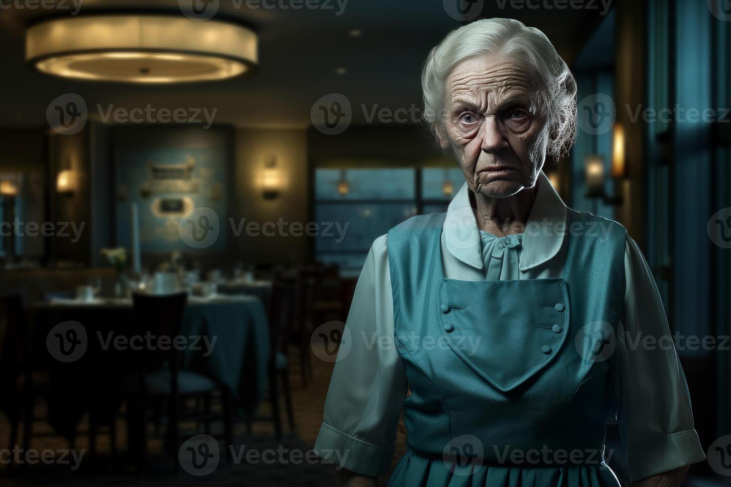 AI generated Housemaid woman hotel room. Generate Ai photo