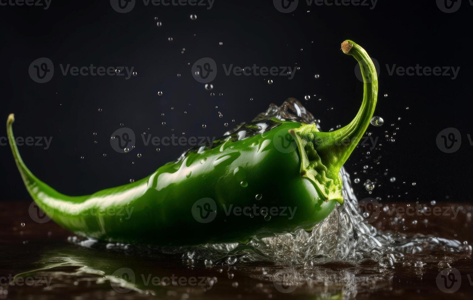 AI generated Green chili pepper refreshment water droplets. Generate ai photo