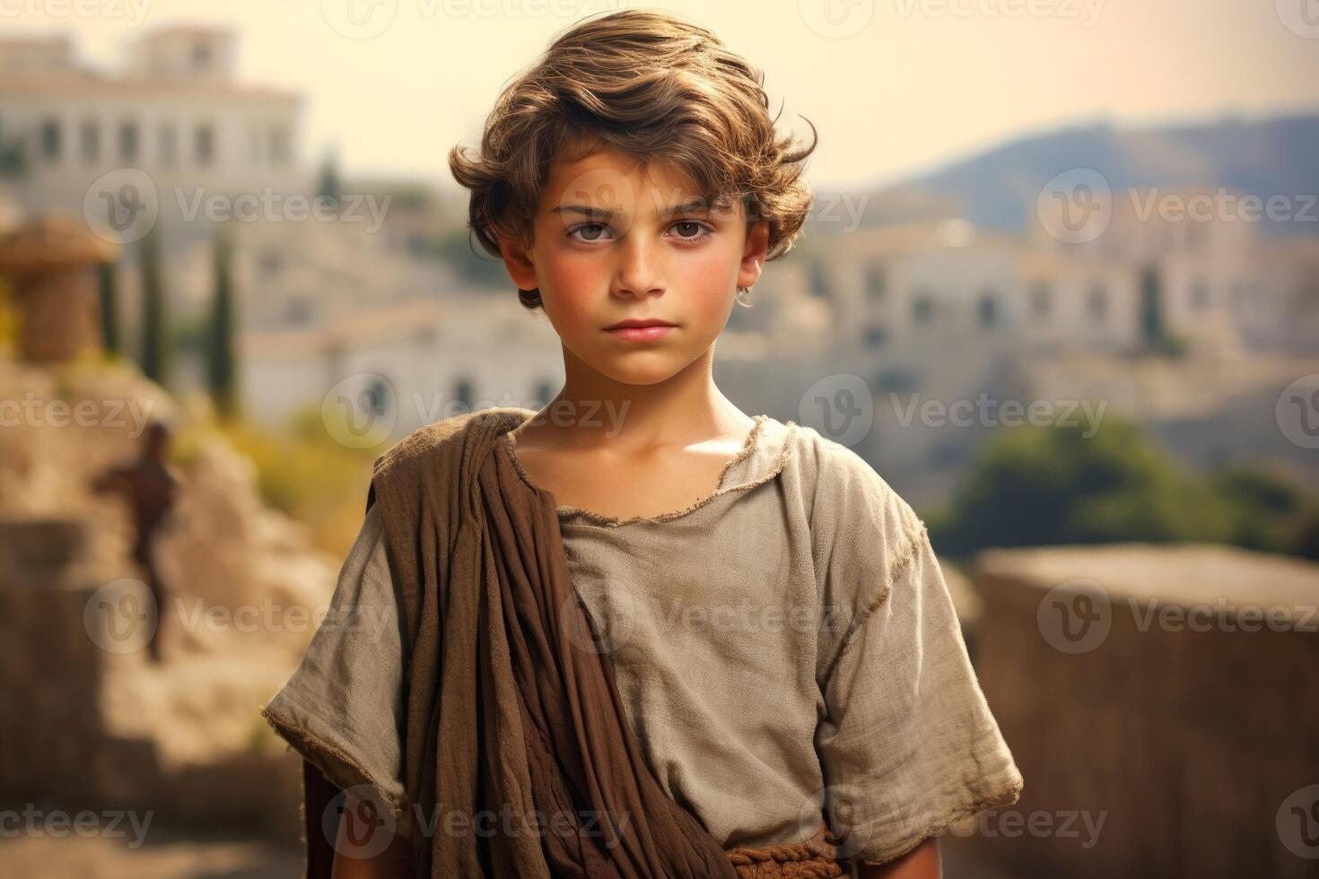 AI generated Fascinating Child boy ancient greek city. Generate Ai photo