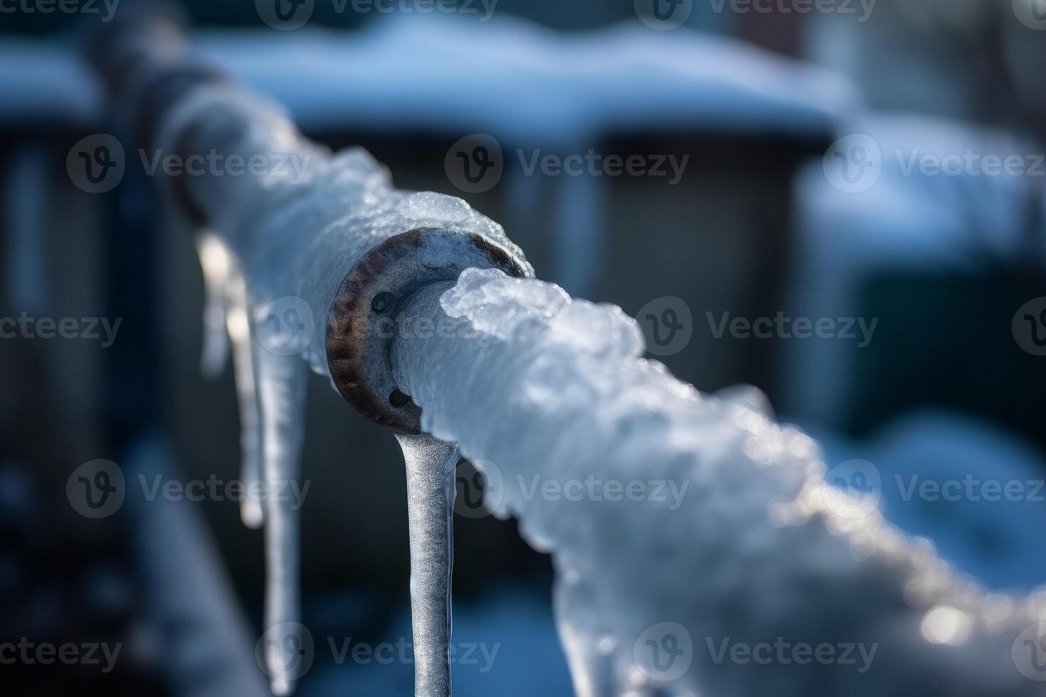 AI generated Frozen water pipe at morning sunlight. Generate Ai photo