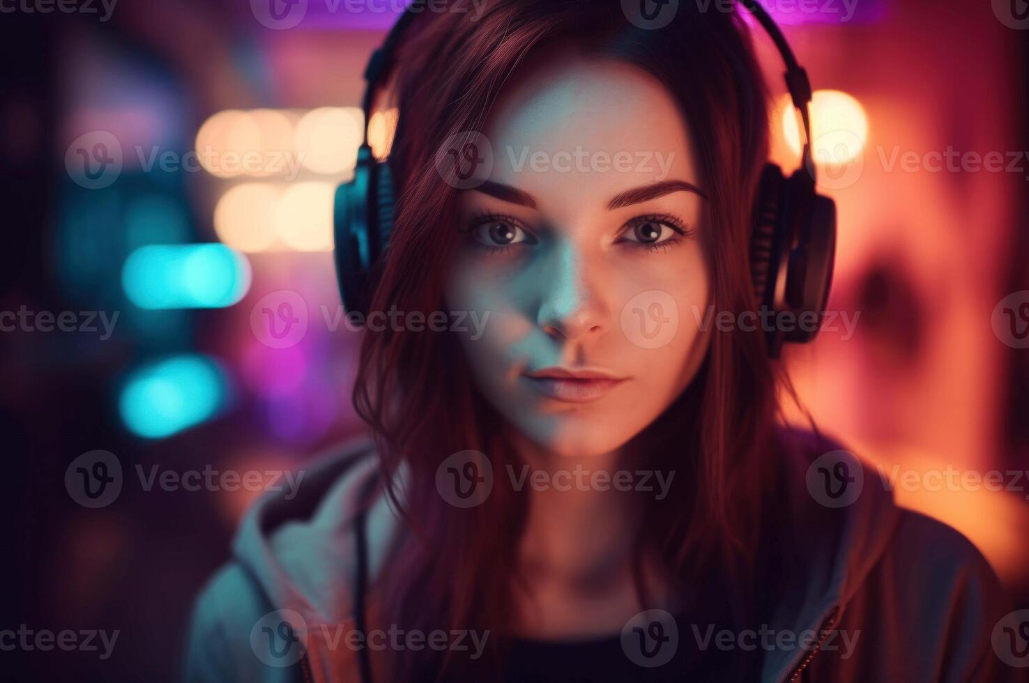 AI generated Female video gamer looking in camera. Generate ai photo