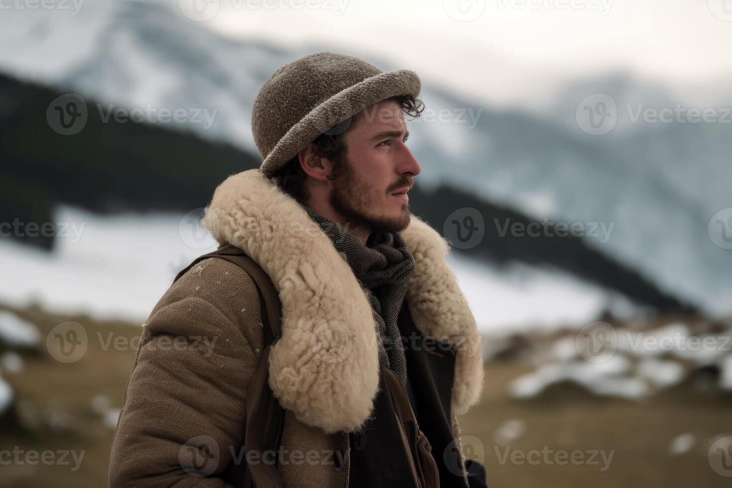 AI generated French man in mountains. Generate Ai photo