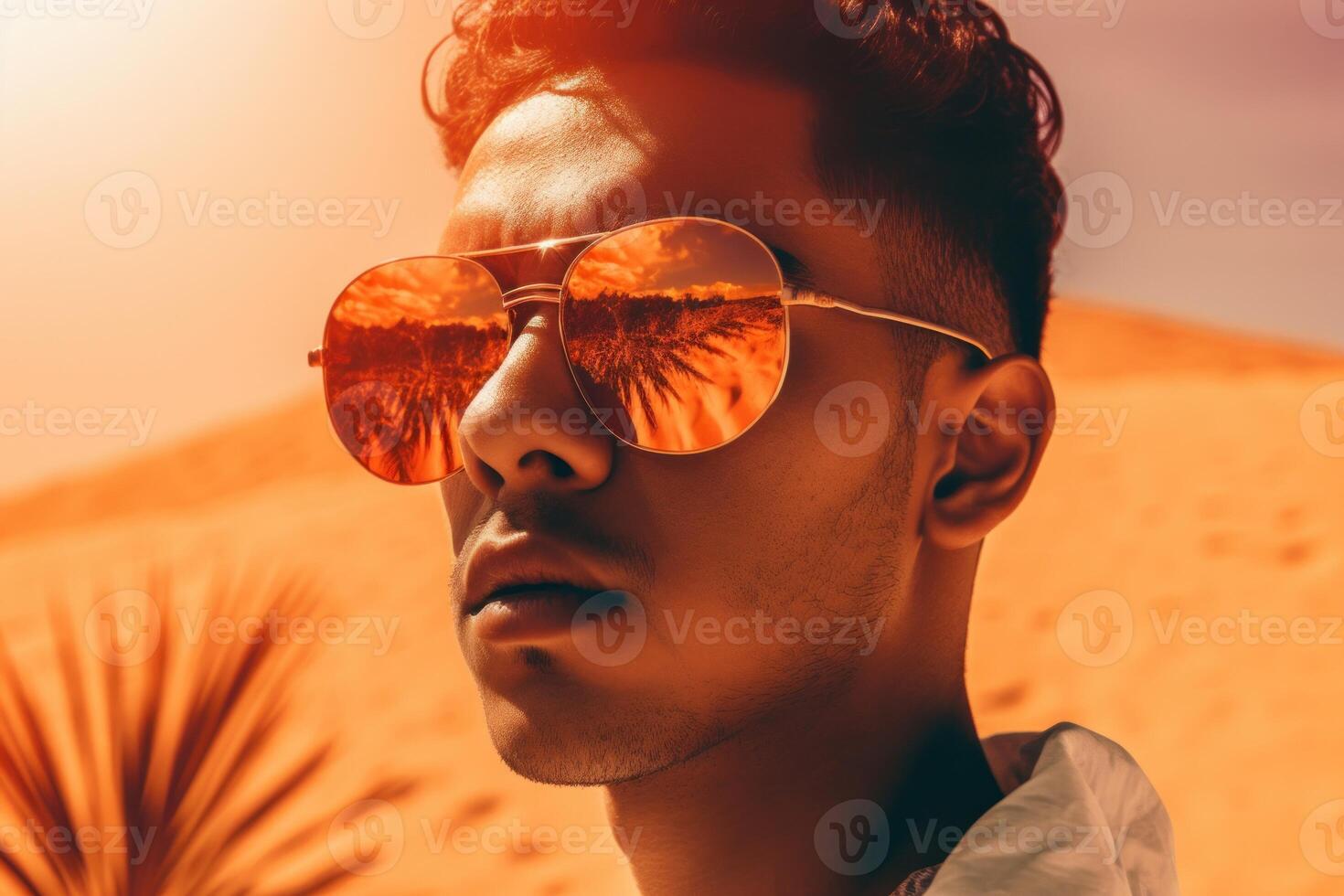 ai generado Moda verano masculino modelo con Gafas de sol. generar ai foto