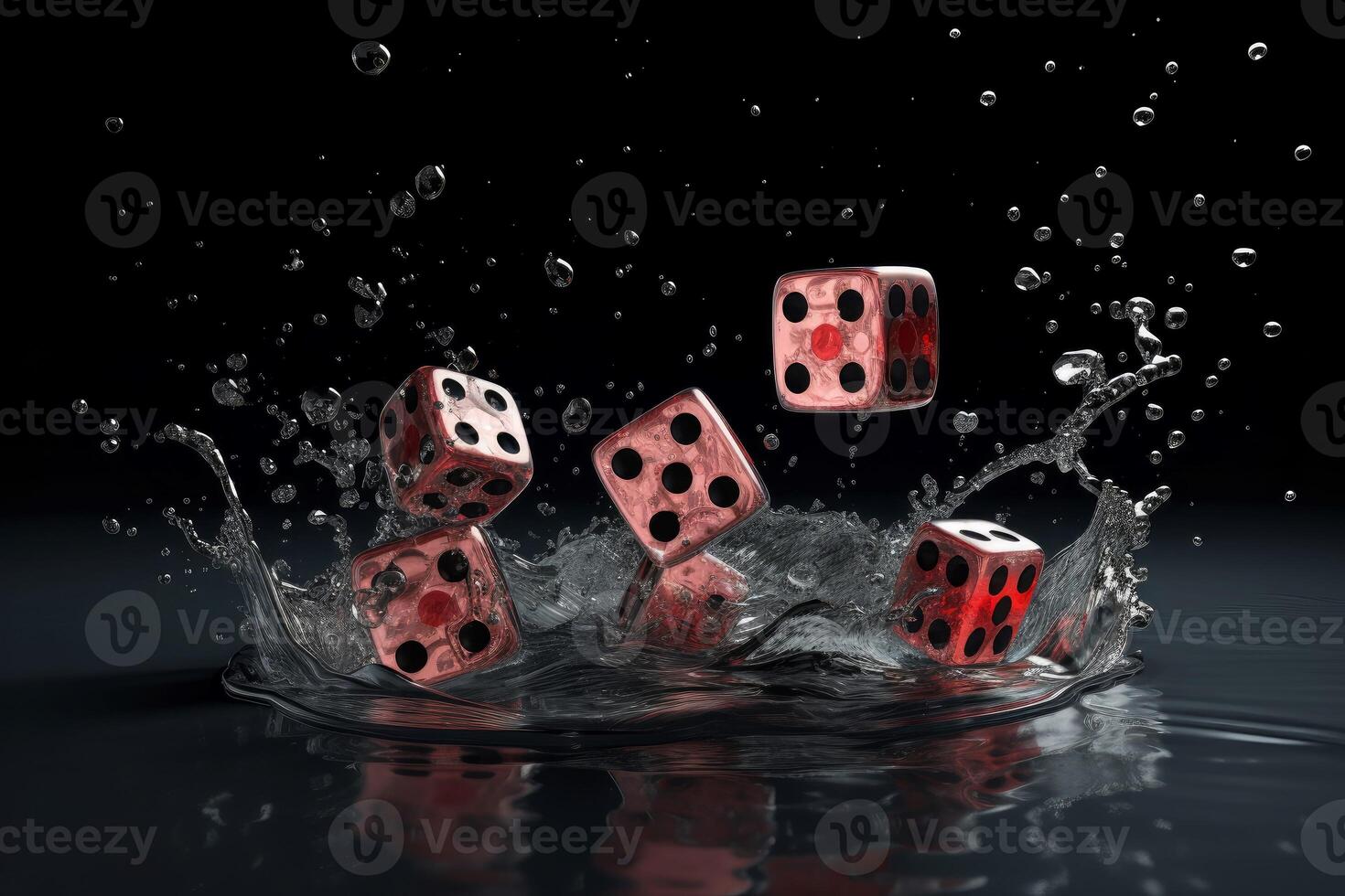 AI generated Dice black points falling water. Generate Ai photo