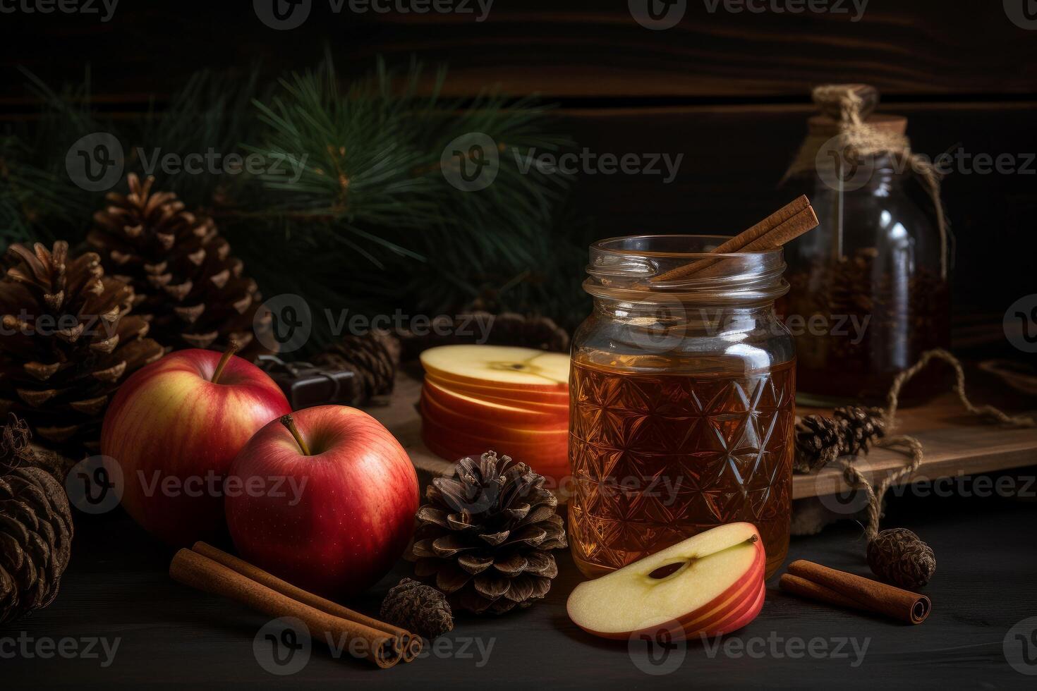 AI generated Apples cinnamons jar. Generate AI photo