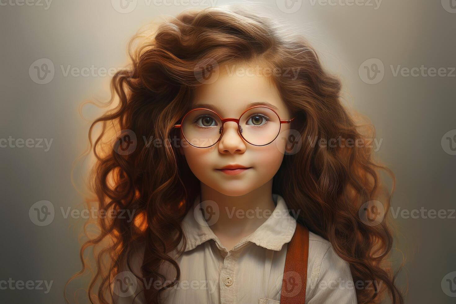 AI generated Petite Little girl glasses. Generate Ai photo