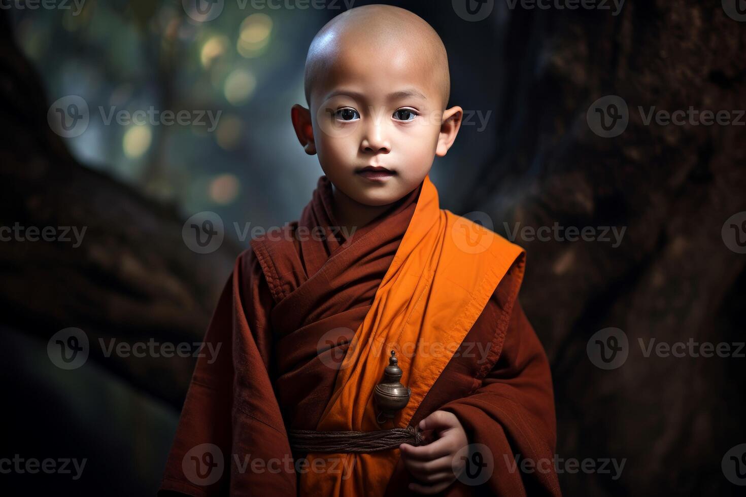 AI generated Disciplined Little asian monk. Generate Ai photo