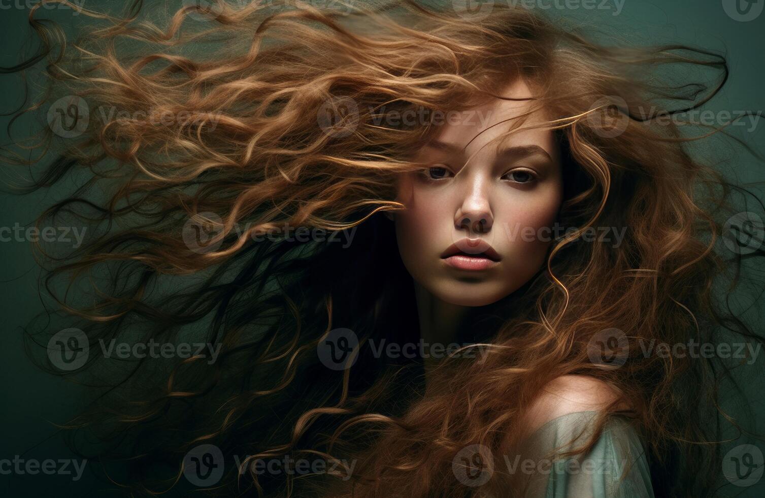 AI generated Mesmerizing Beautiful brunette with loose hair. Generate ai photo