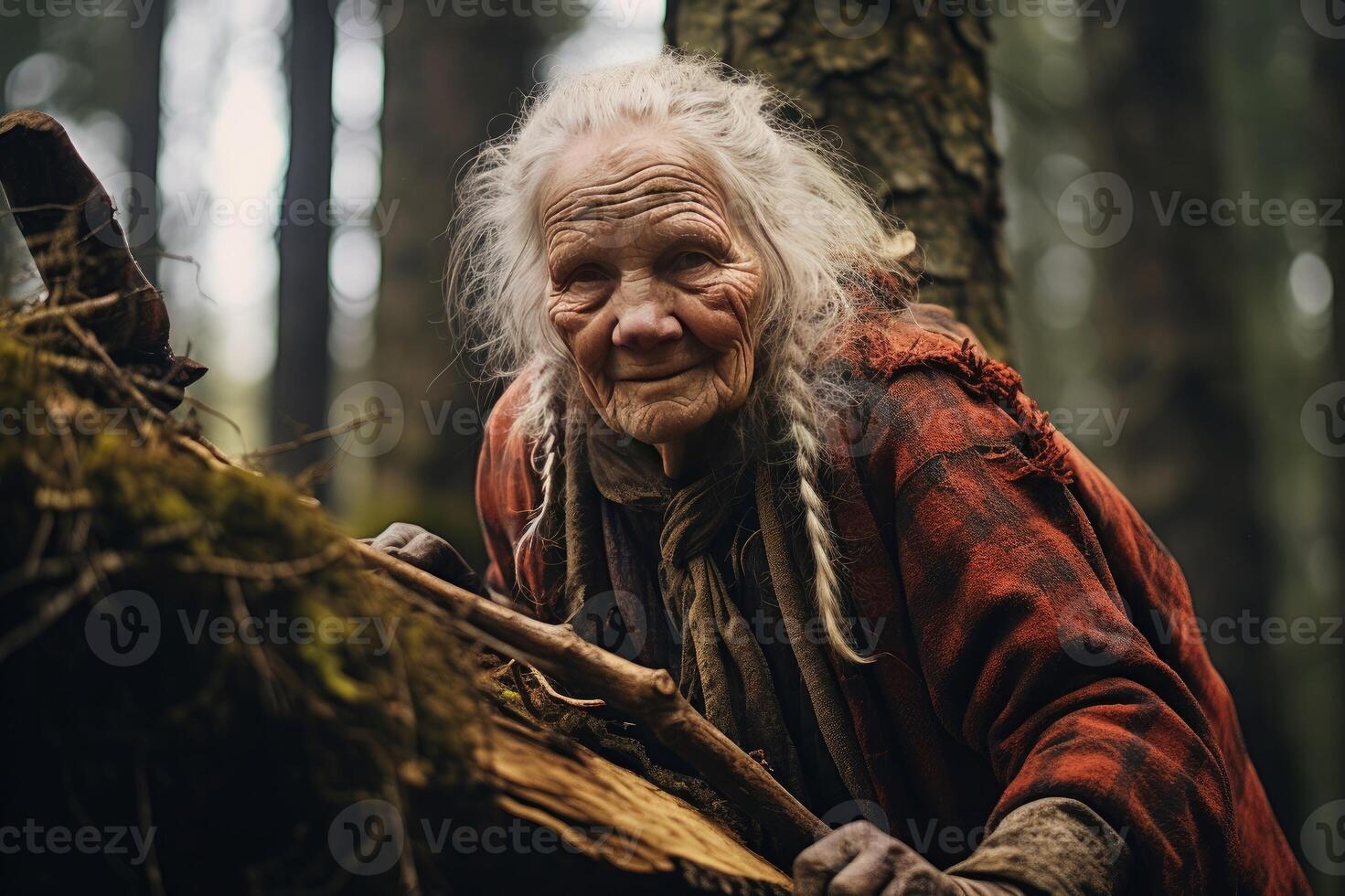 AI generated Fearless Lumberjack old woman forest. Generate Ai photo