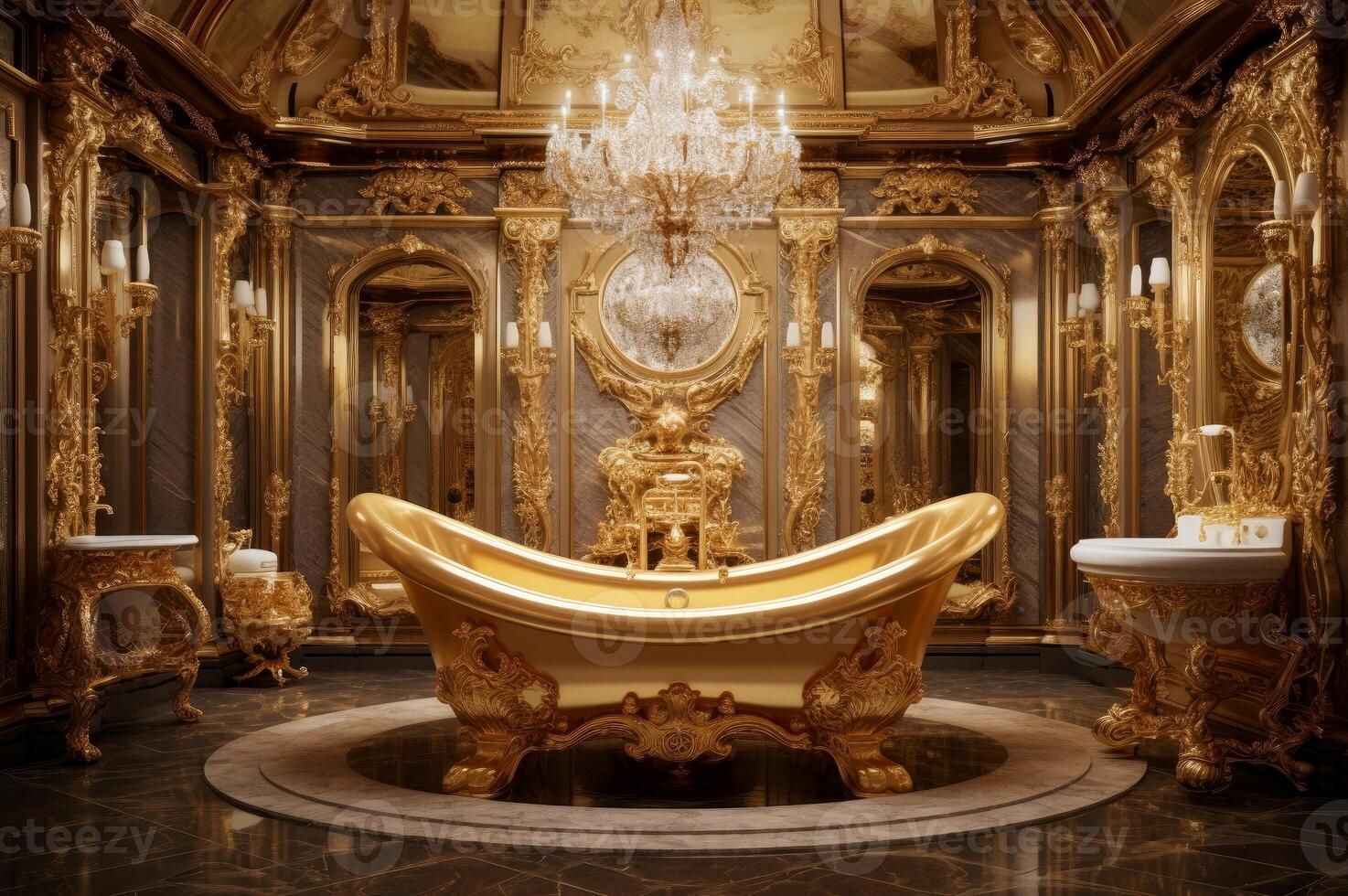 AI generated Shimmering Gold bath. Generate Ai photo