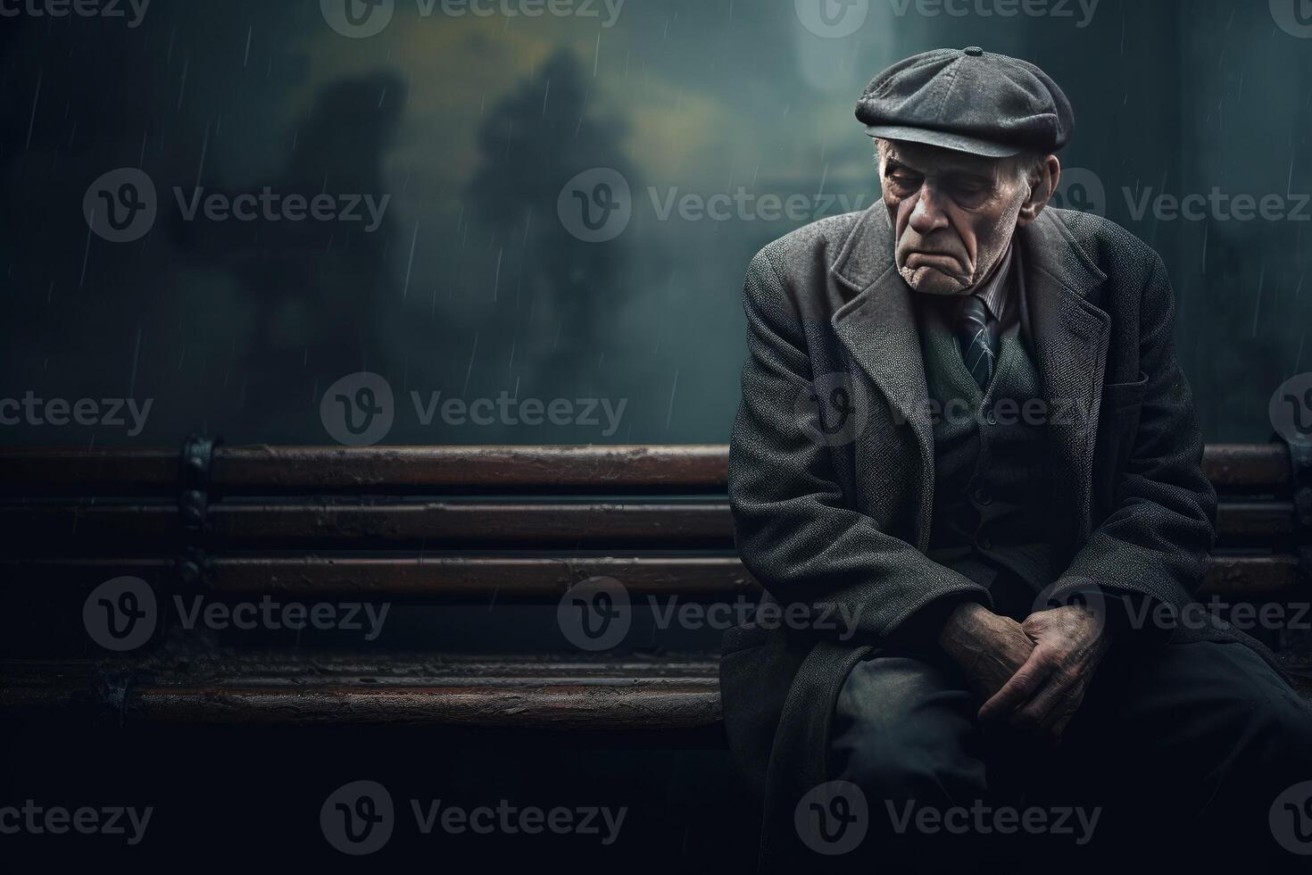 AI generated Melancholic Lonely elderly man. Generate Ai photo