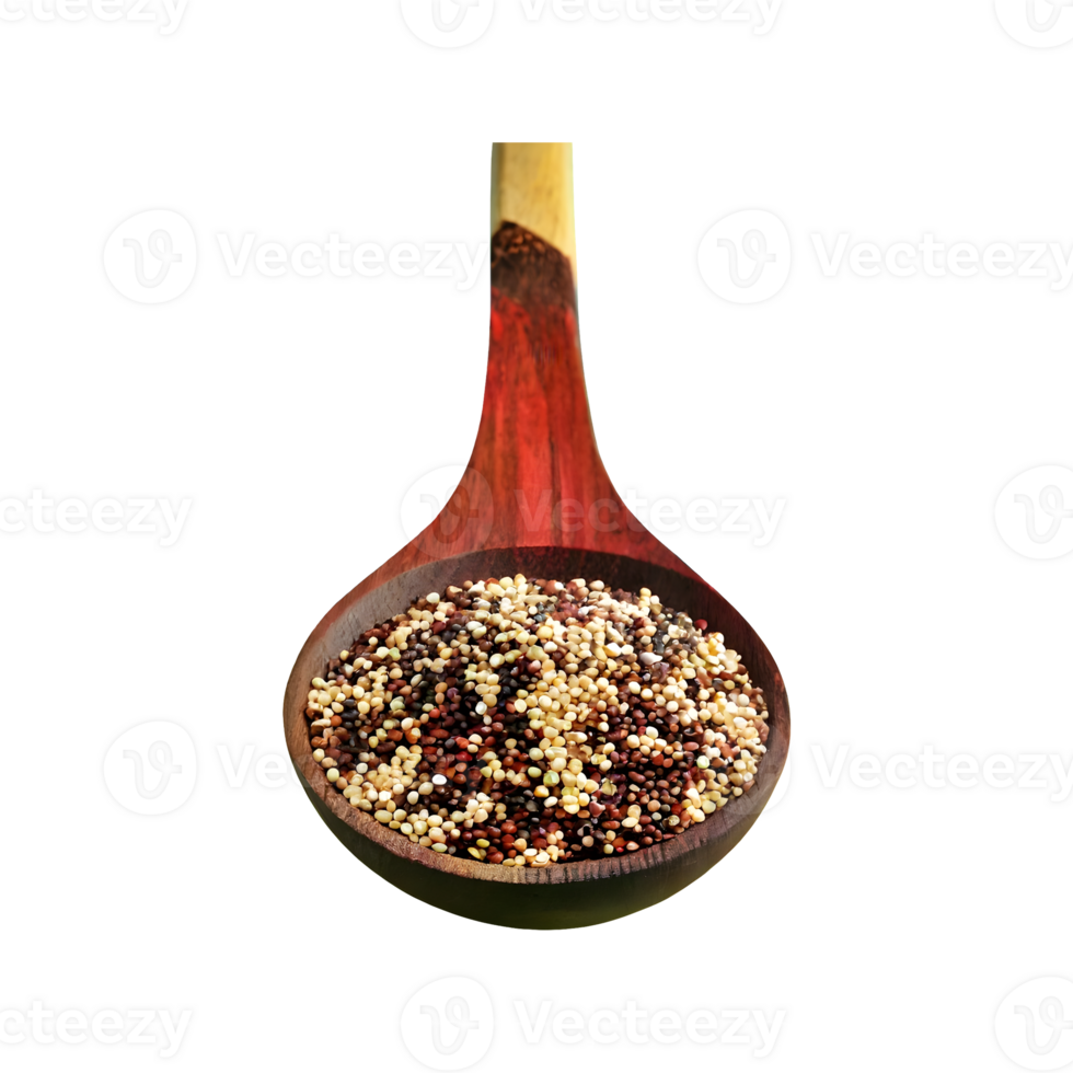 AI generated Mixed quinoa seeds in a wooden spoon isolated on transparent background png