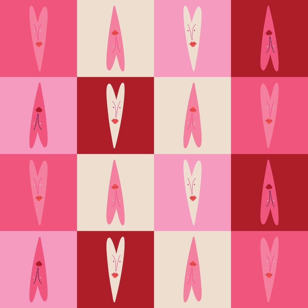Pink cool pattern with red hearts for Valentine's Day and Halloween holidays vector