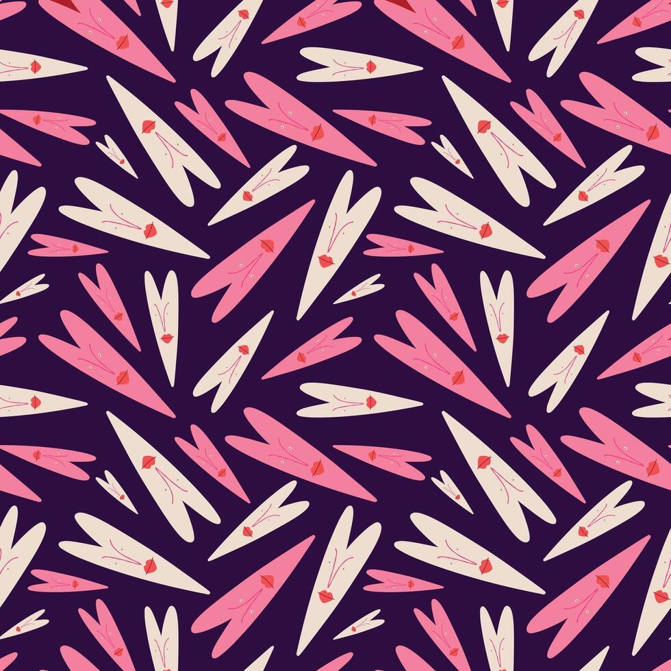 Purple pattern with red hearts for Valentine's Day and Halloween holidays vector