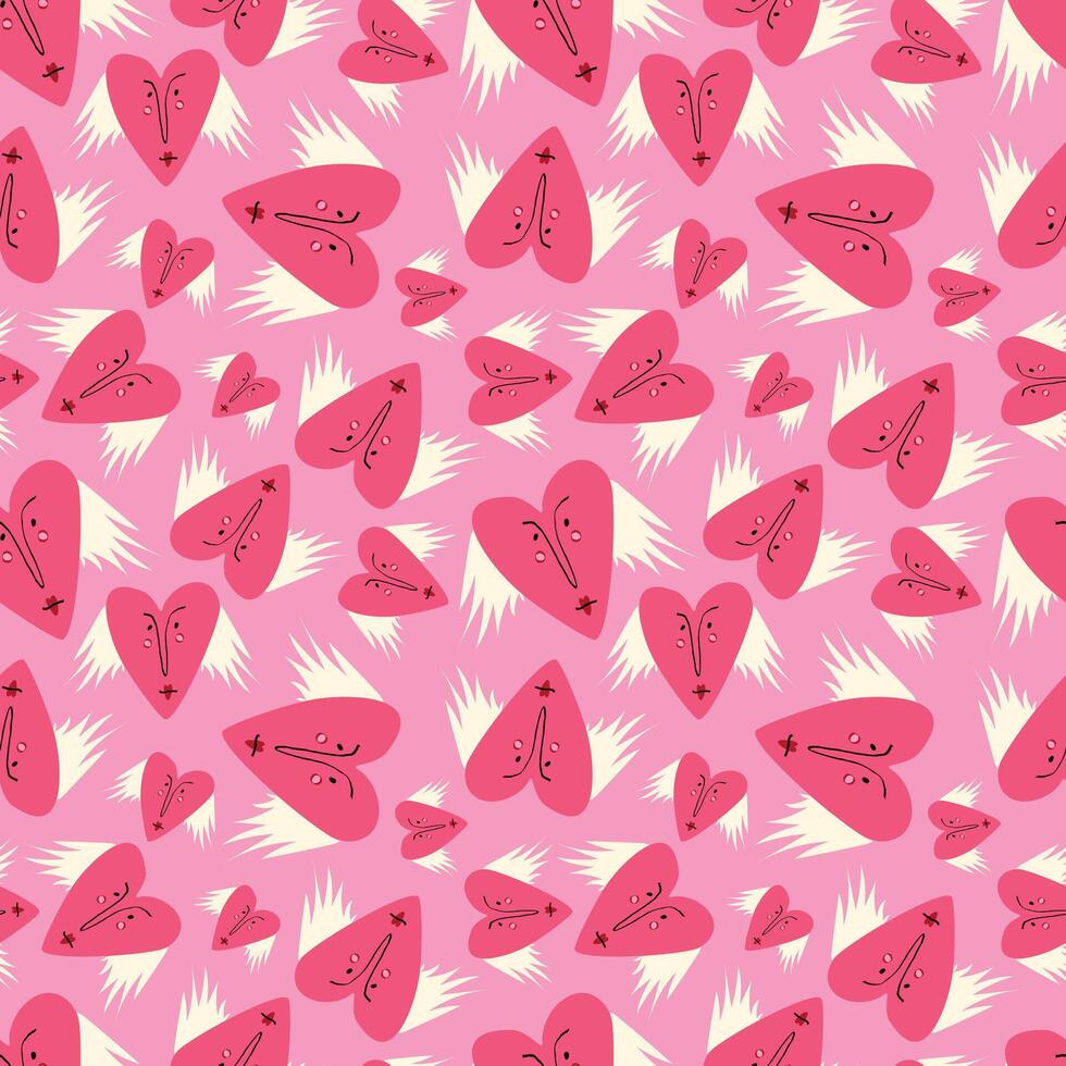 Bright Valentines Day seamless pattern with cool angels hearts. vector