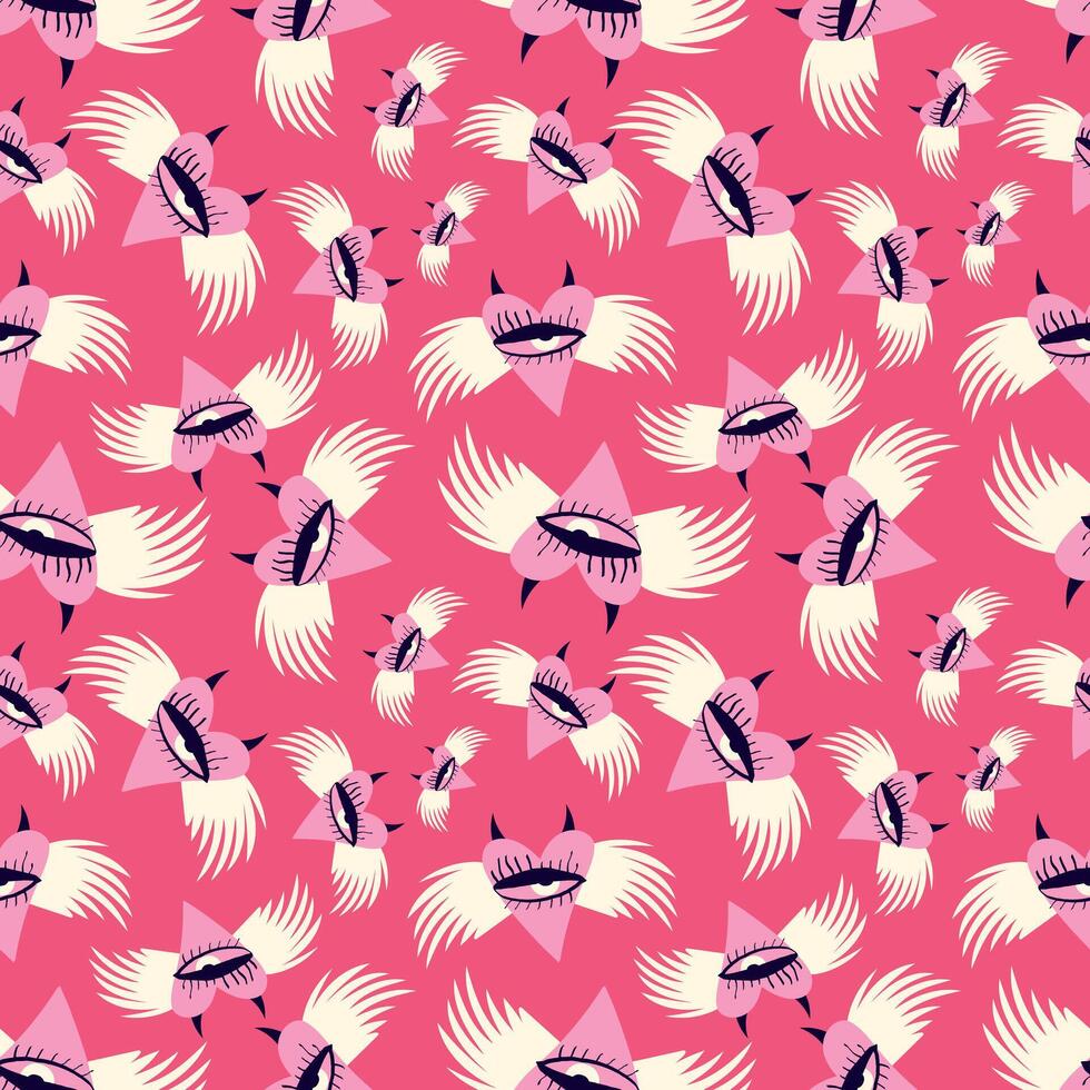 Pink Valentine's Day pattern with strange hearts. A pattern of devilish love hearts. vector