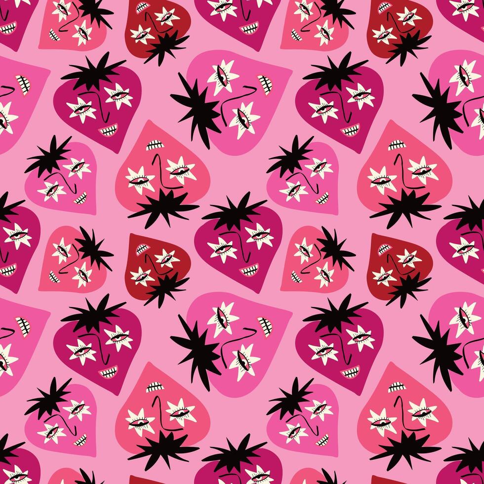 Bright Valentines Day seamless pattern crazy berries vector