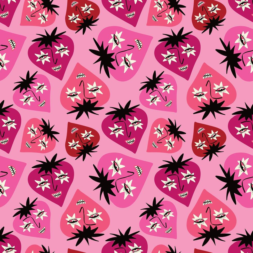 Bright Valentines Day seamless pattern crazy berries vector