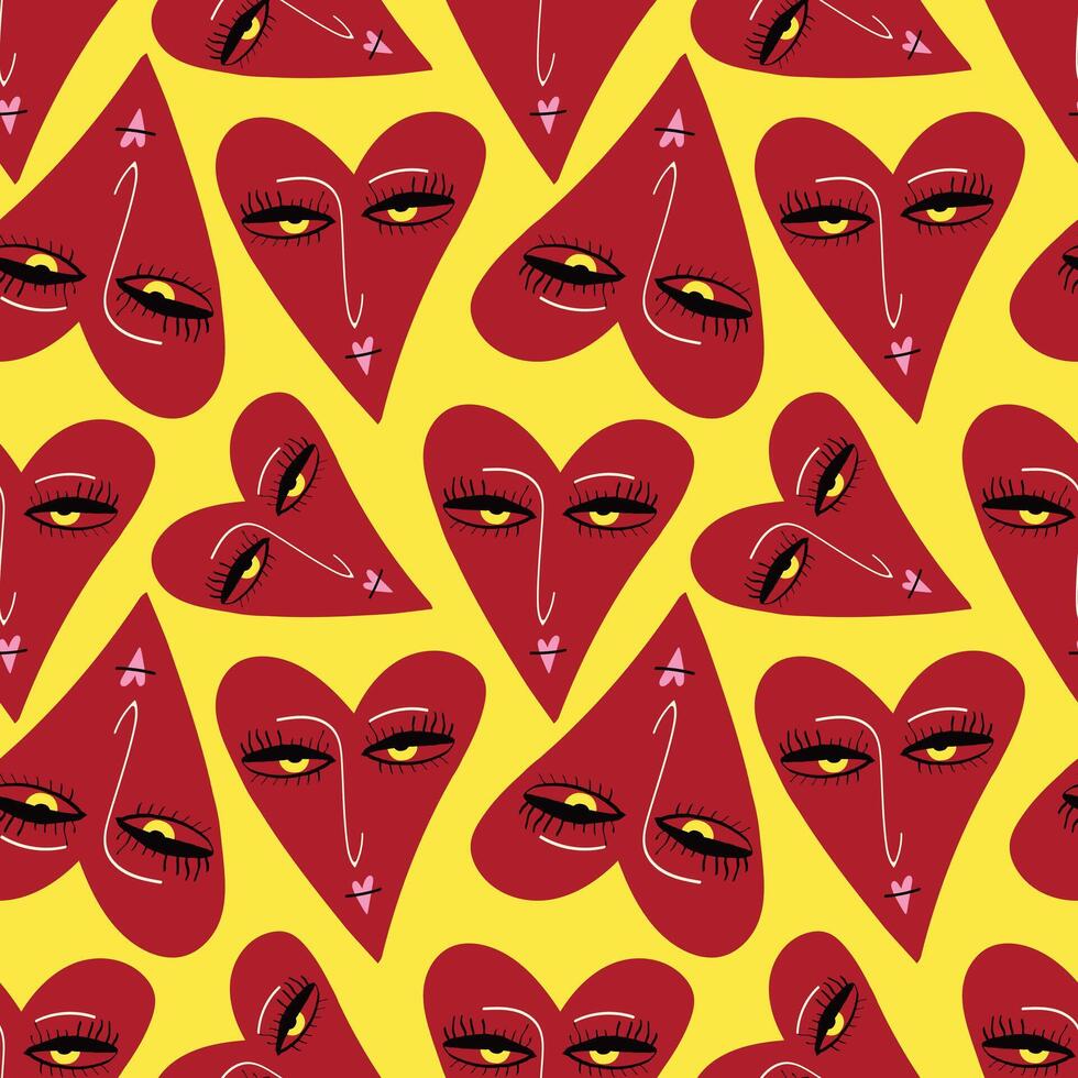 Bright Valentines Day seamless pattern with cool freaky hearts. vector