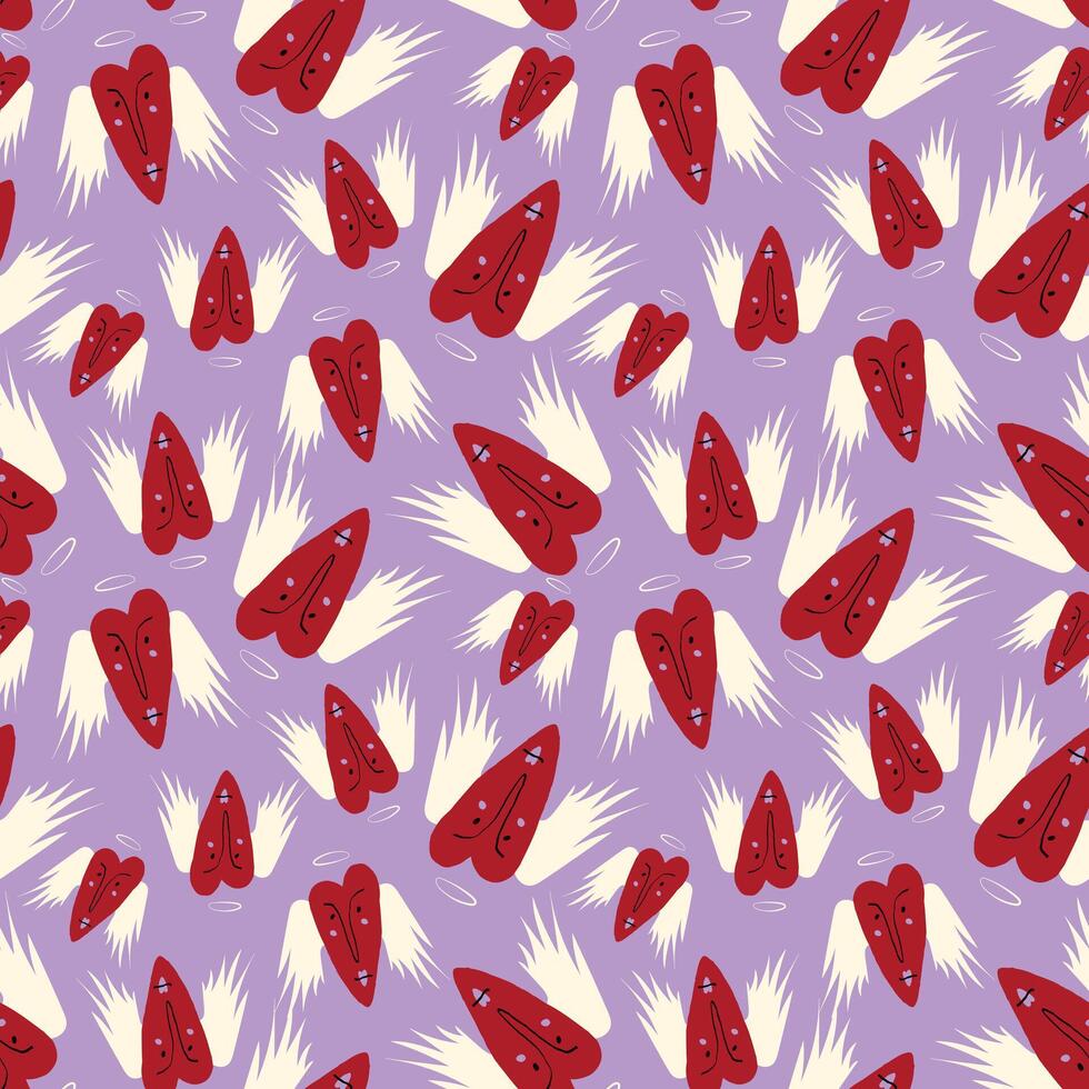 Bright Valentines Day seamless pattern with cool angels hearts. vector